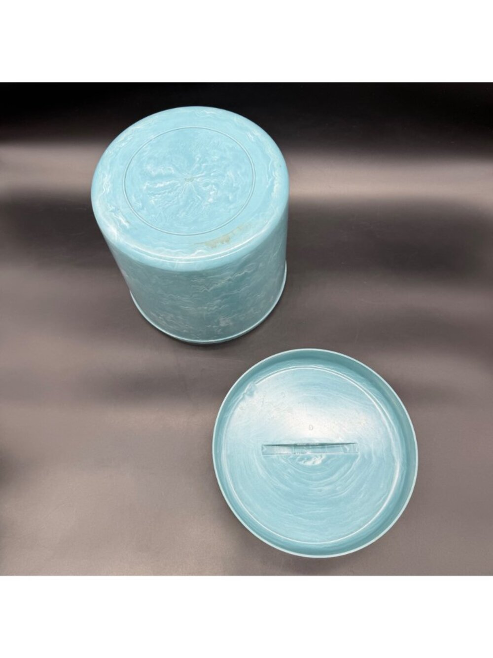 Mid Century Blue Canister Plastic Kitchen Kaddie USA Marbled Storage Container - Picture 6 of 12